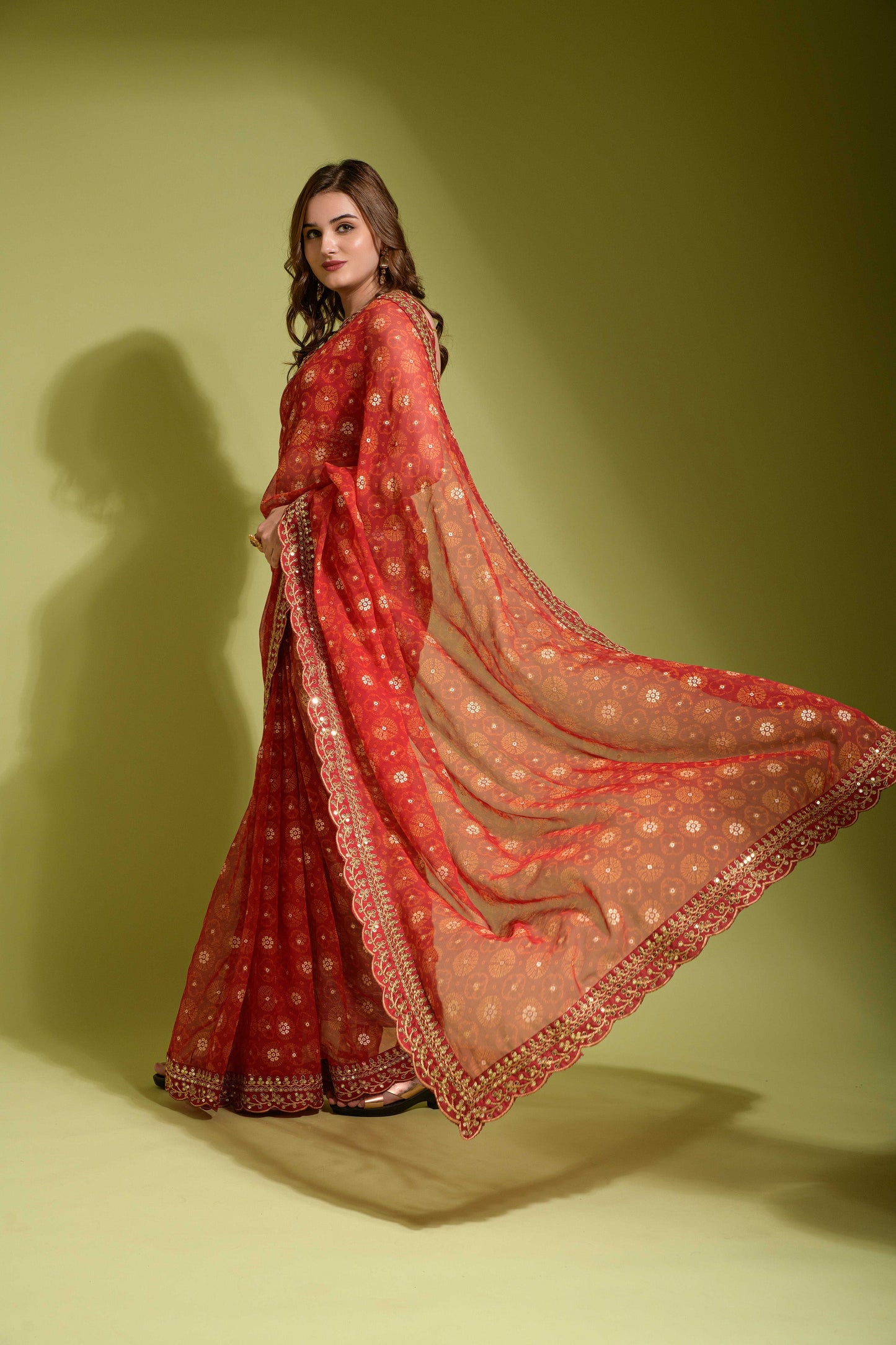 Glorious Sequence Red Color Saree