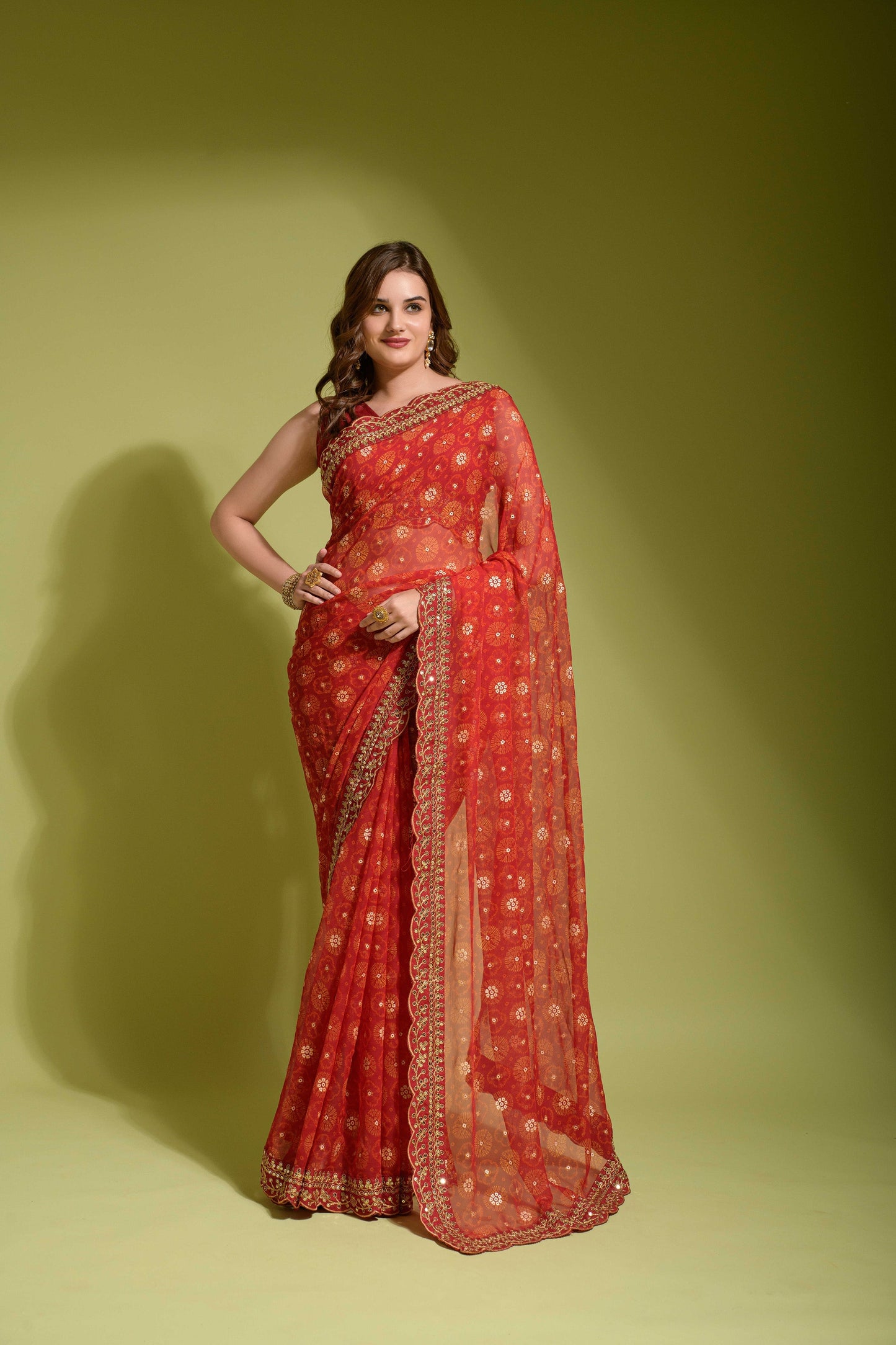 Glorious Sequence Red Color Saree