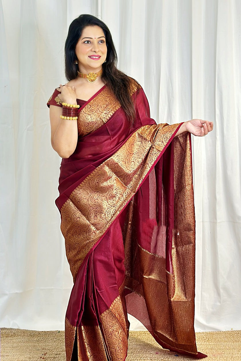 Glorious Jaquard Red Color Silk Saree