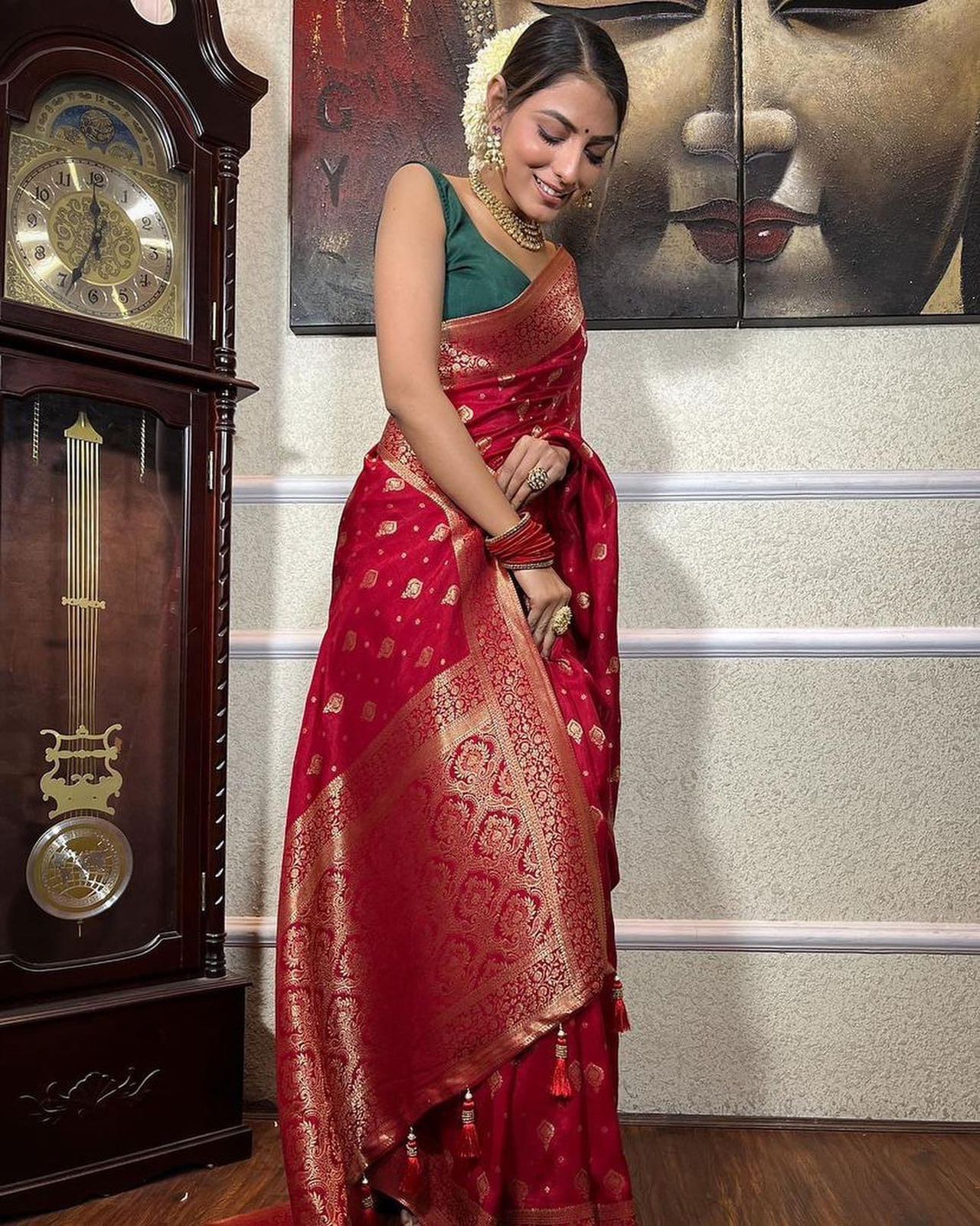 Function Wear Jacquard Red Color Silk Saree