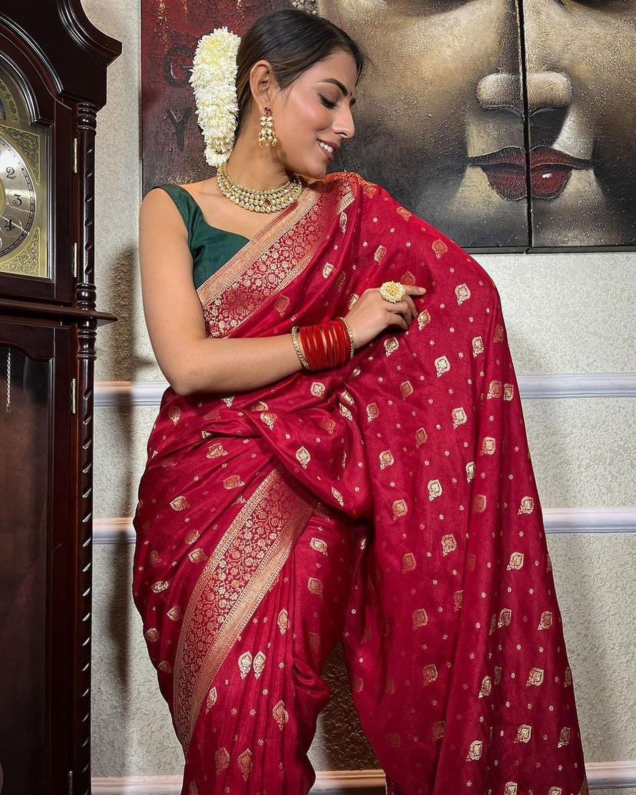 Function Wear Jacquard Red Color Silk Saree