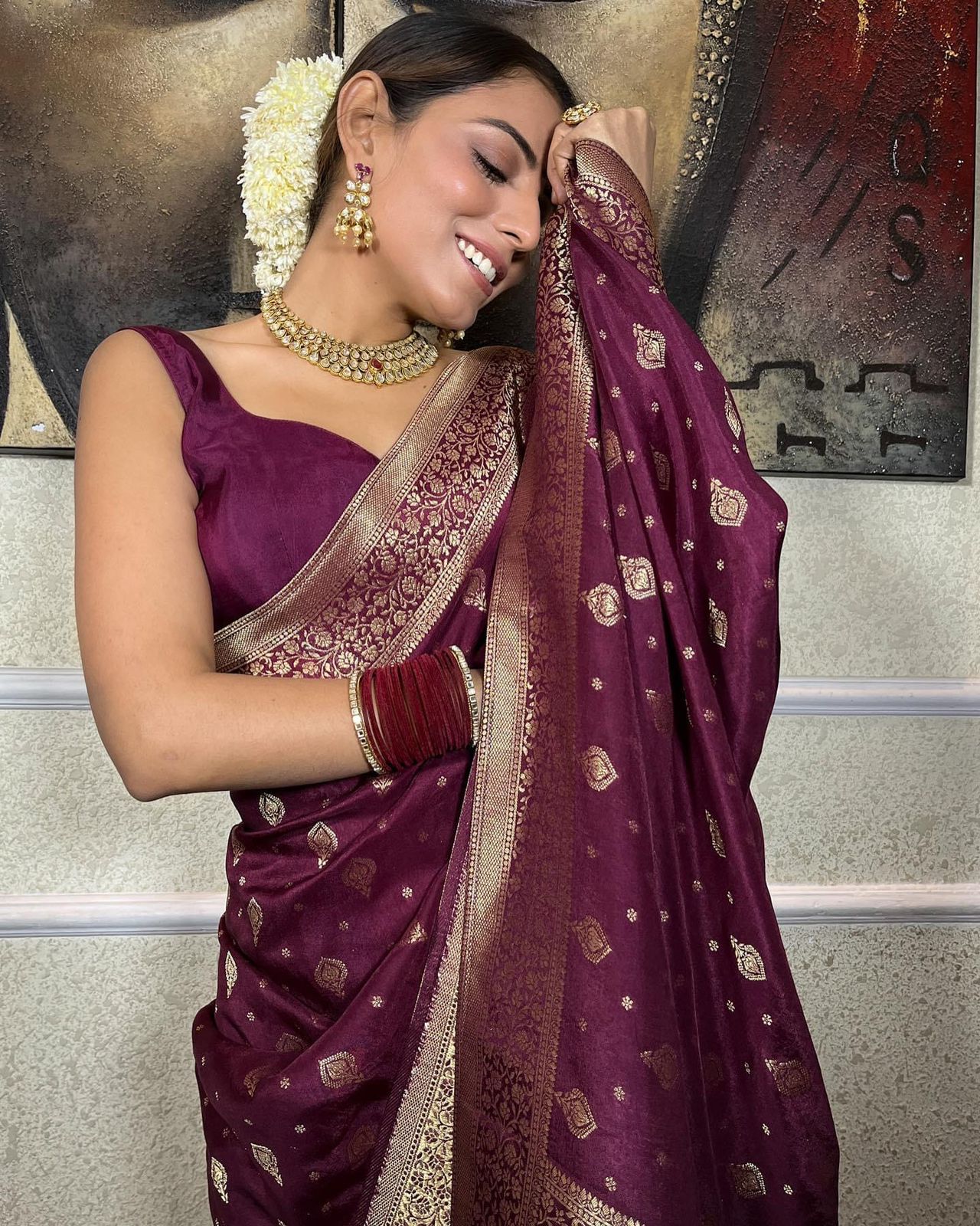 Function Wear Jacquard Wine Color Silk Saree