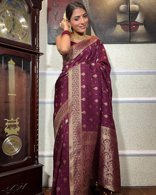 Function Wear Jacquard Wine Color Silk Saree