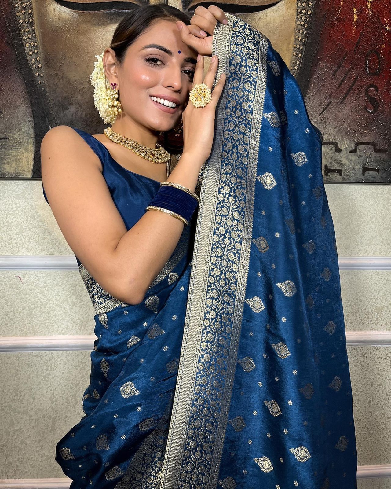 Function Wear Jacquard Blue Color Silk Saree