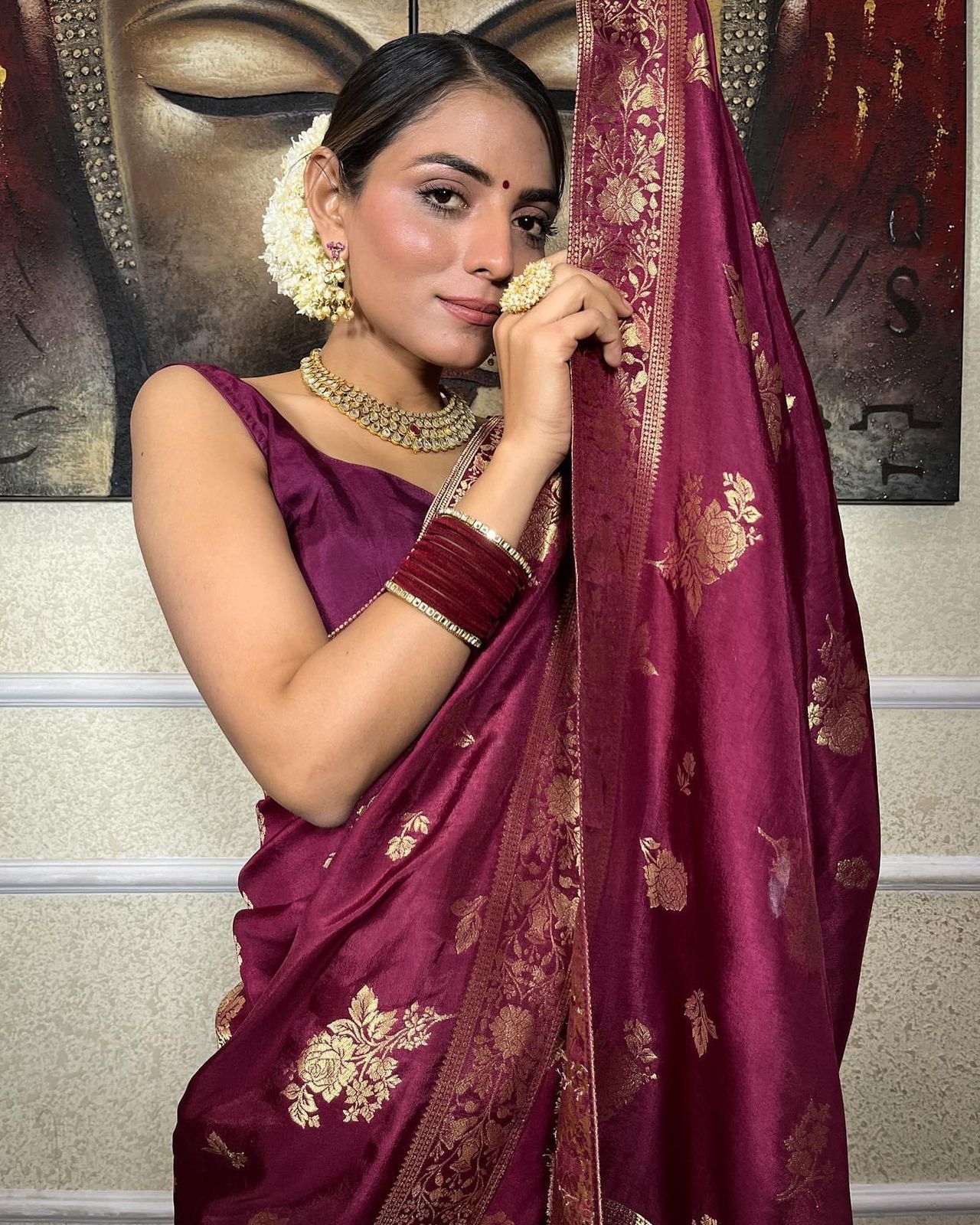 Ceremony Wear Jacquard Purple Color Silk Saree