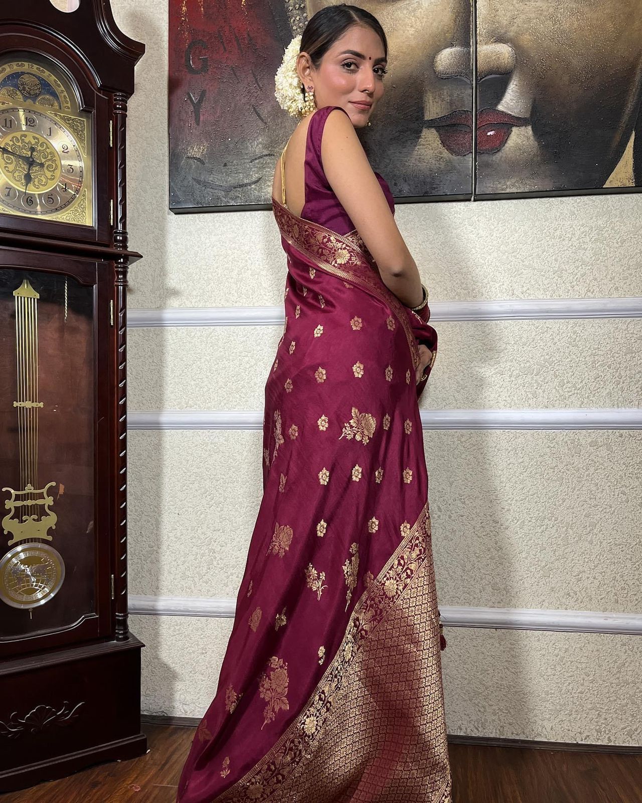 Ceremony Wear Jacquard Purple Color Silk Saree