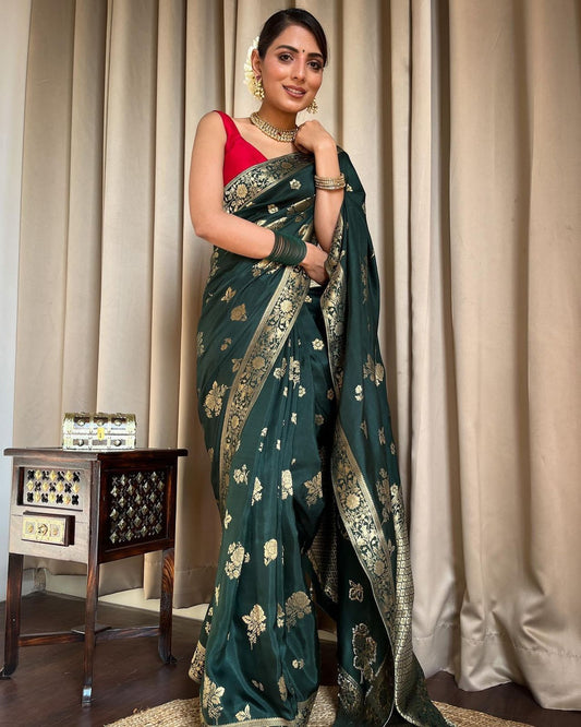 Ceremony Wear Jacquard Green Color Silk Saree