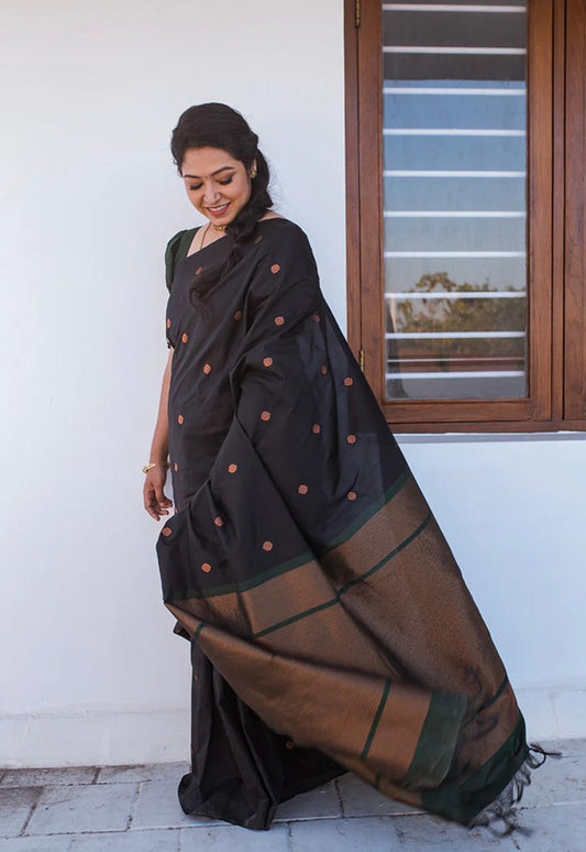 Elegant Jaquard Black Color Silk Saree