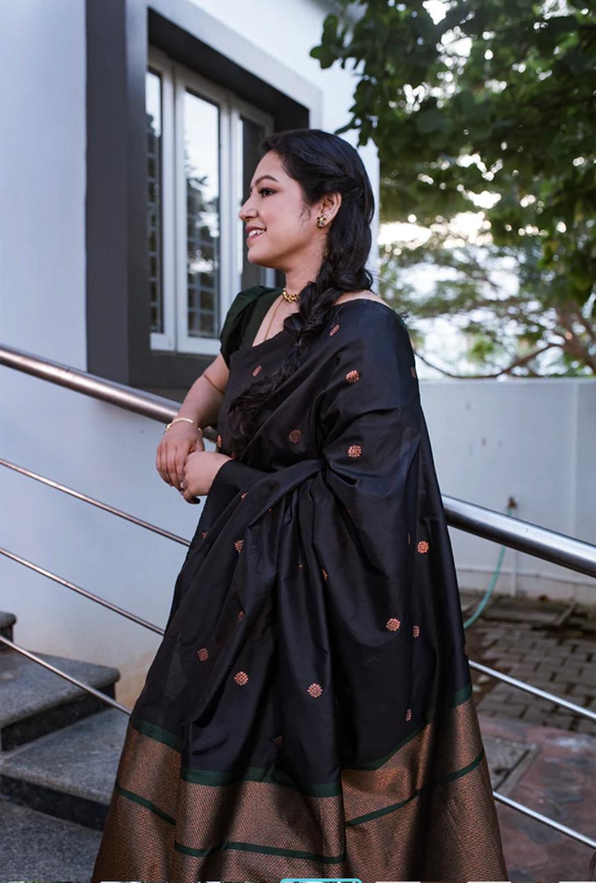 Elegant Jaquard Black Color Silk Saree