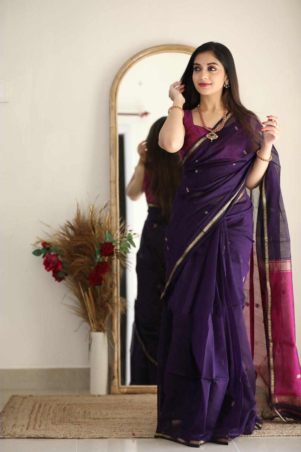 Exotic Jaquard Purple Color Silk Saree