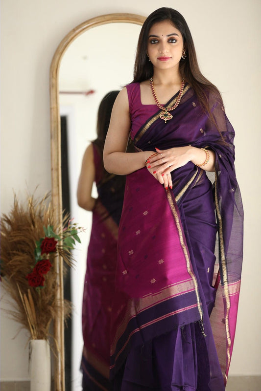 Exotic Jaquard Purple Color Silk Saree