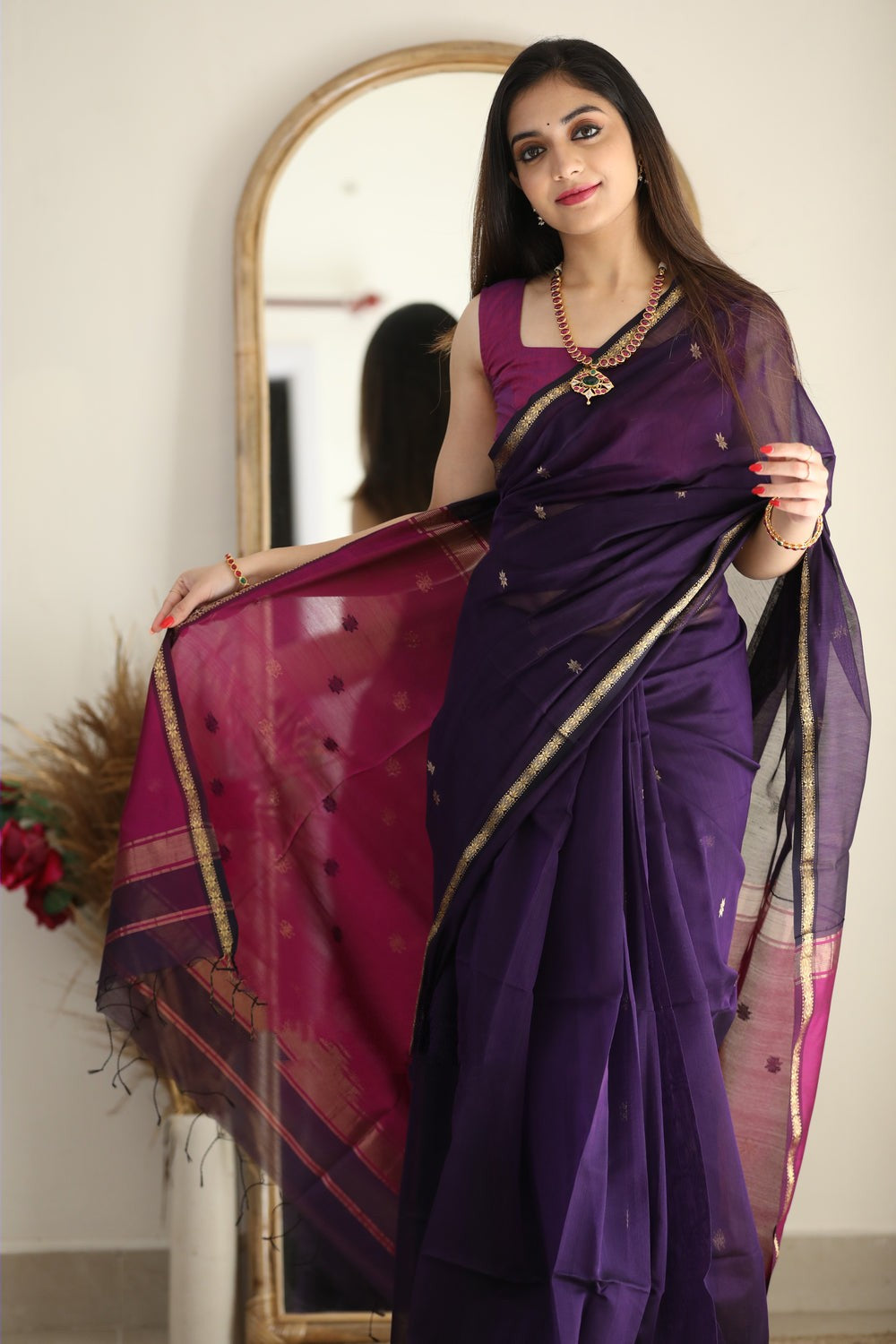 Exotic Jaquard Purple Color Silk Saree