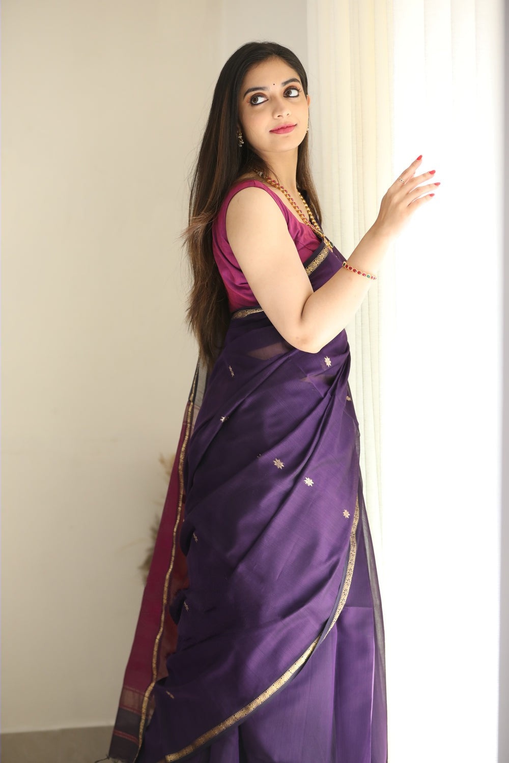 Exotic Jaquard Purple Color Silk Saree