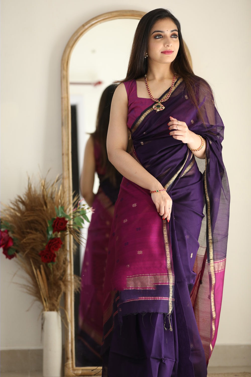 Exotic Jaquard Purple Color Silk Saree