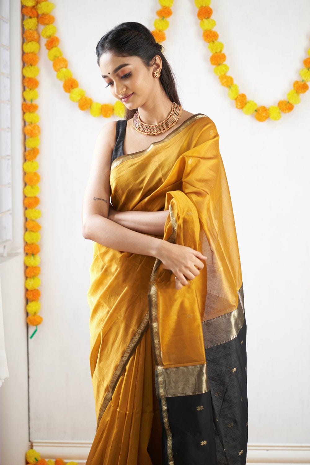 Exotic Jaquard Yellow Color Silk Saree