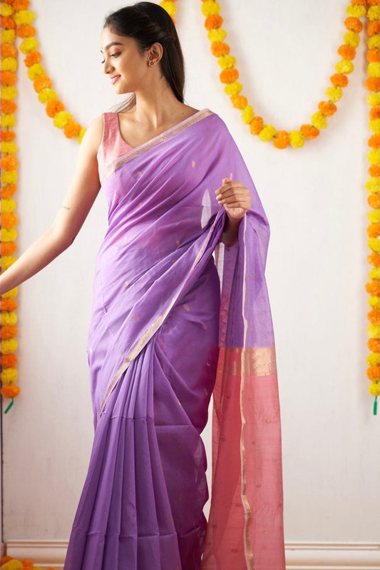 Exotic Jaquard Purple Color Silk Saree