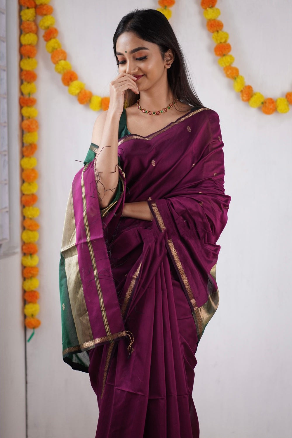 Exotic Jaquard Wine Color Silk Saree