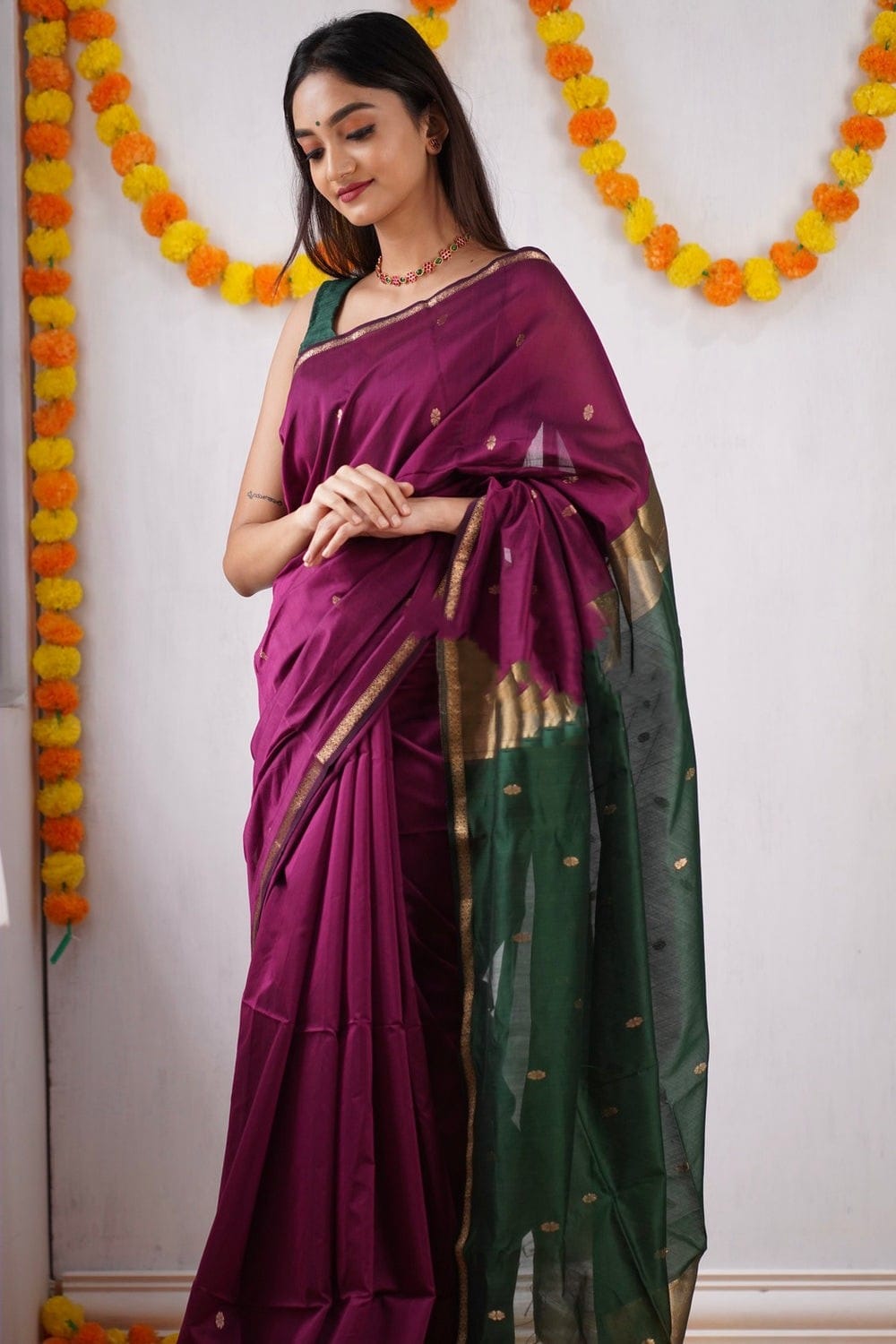 Exotic Jaquard Wine Color Silk Saree