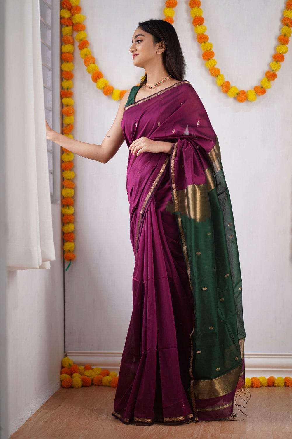 Exotic Jaquard Wine Color Silk Saree