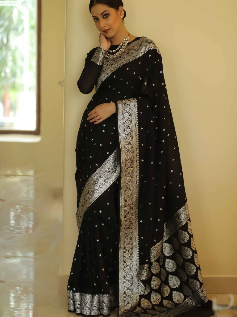 Mesmerizing Jaquard Black Color Silk Saree