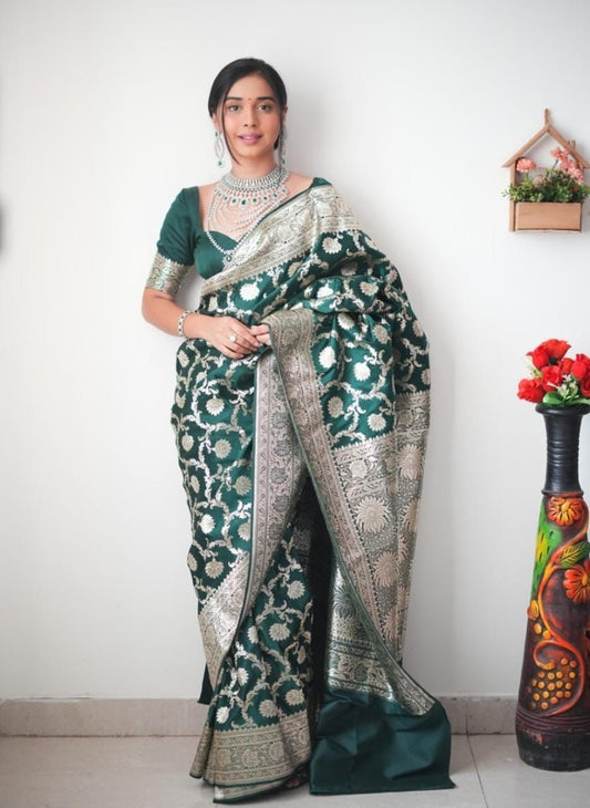 Captivating Green Color Jacquard Work Ready To Wear Saree