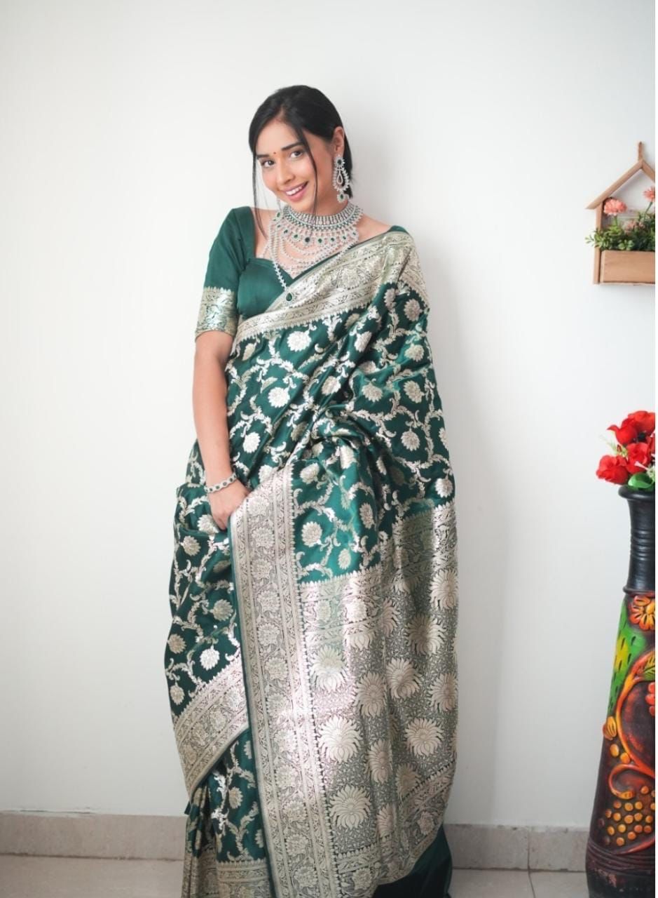 Captivating Green Color Jacquard Work Ready To Wear Saree