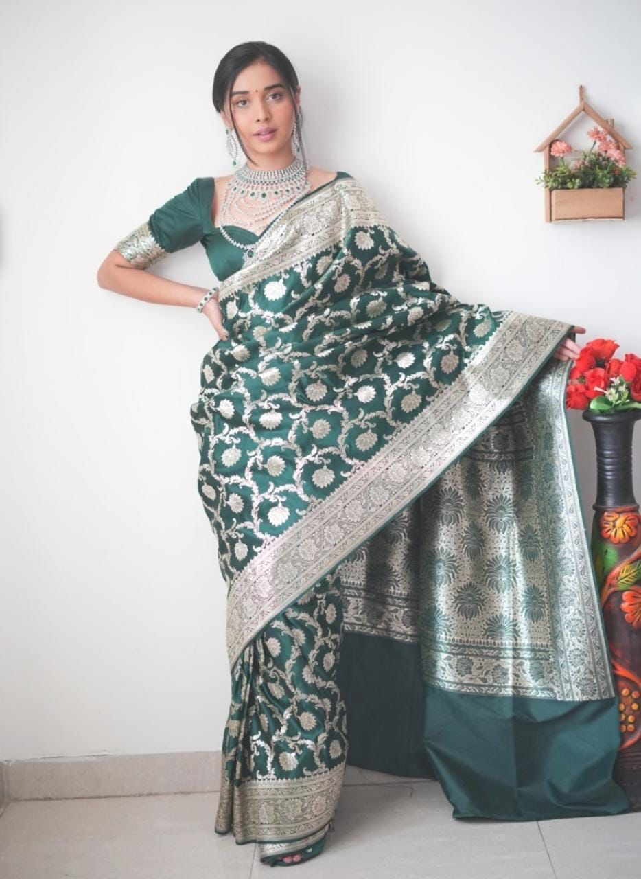 Captivating Green Color Jacquard Work Ready To Wear Saree