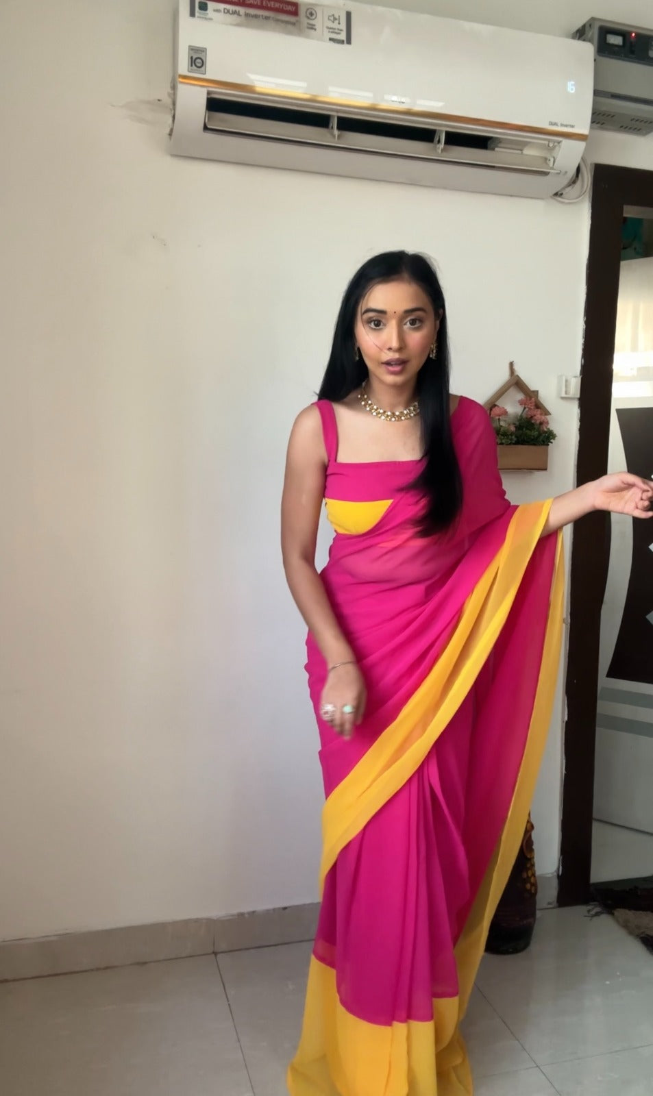 Daisy Georgette Pink Color Ready To Wear Saree