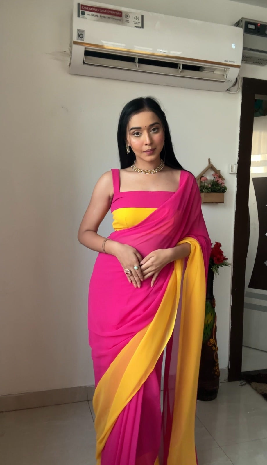 Daisy Georgette Pink Color Ready To Wear Saree