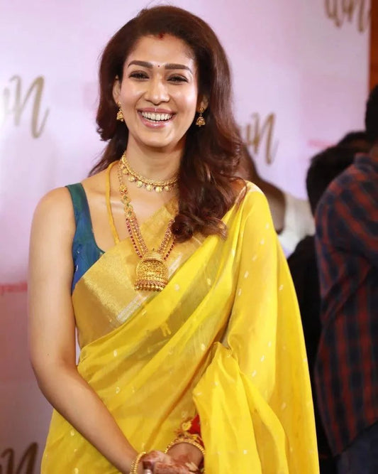 Nayan Tara Bollywood Style Jacquard Yellow Color Silk Saree