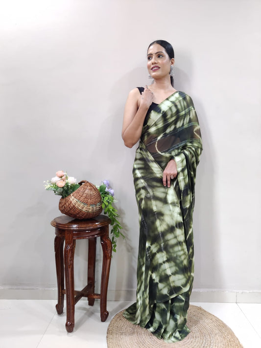 Shibori Print Green Color Ready To Wear Saree