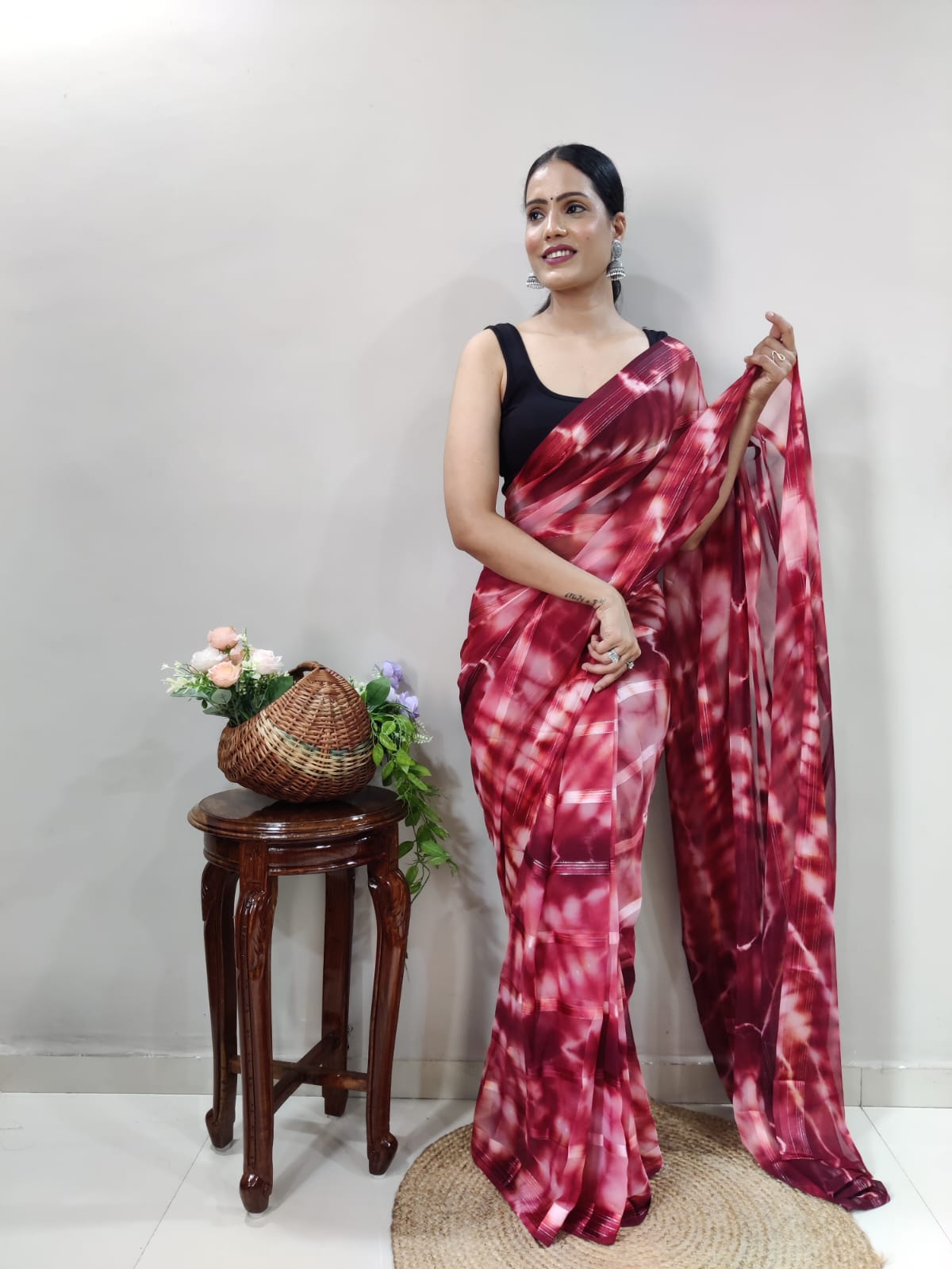 Shibori Print Gajree Color Ready To Wear Saree