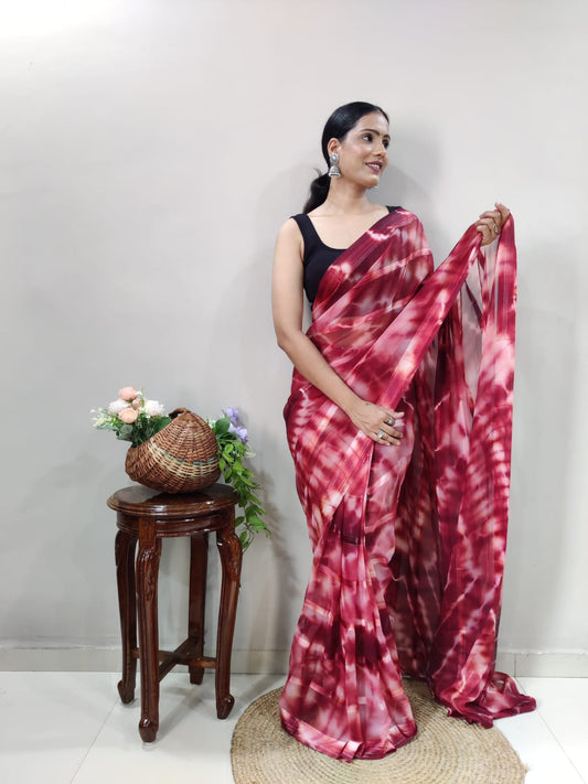 Shibori Print Gajree Color Ready To Wear Saree