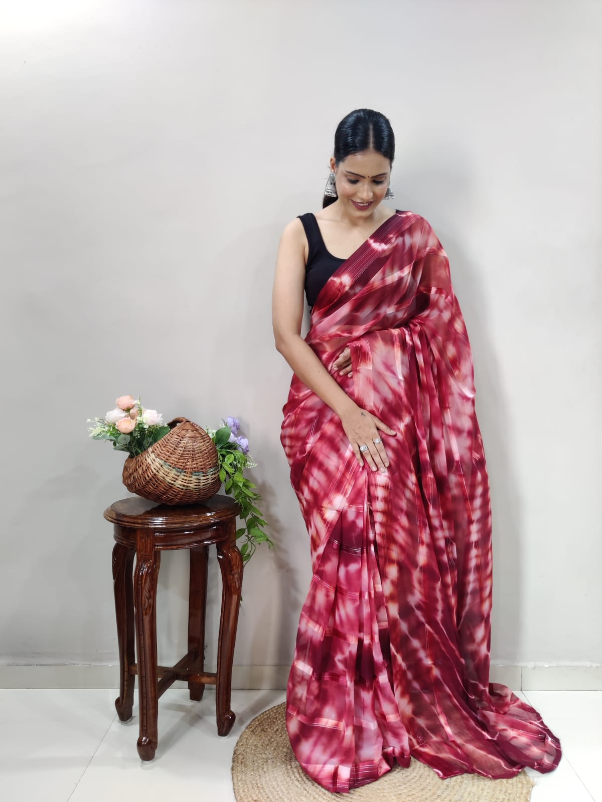 Shibori Print Gajree Color Ready To Wear Saree