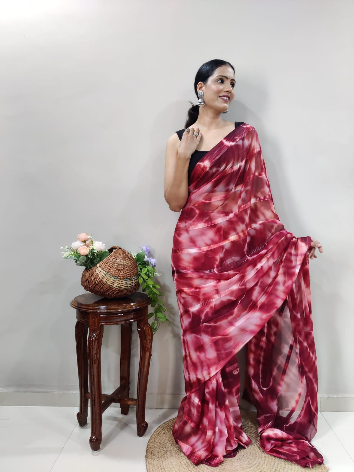 Shibori Print Gajree Color Ready To Wear Saree