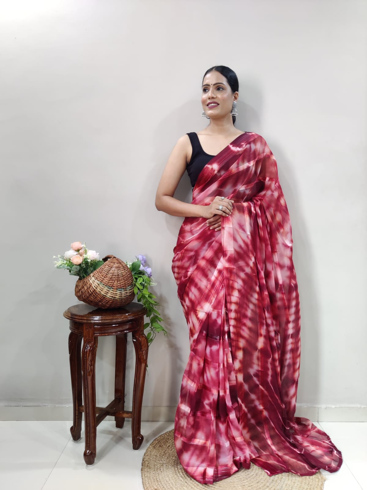 Shibori Print Gajree Color Ready To Wear Saree