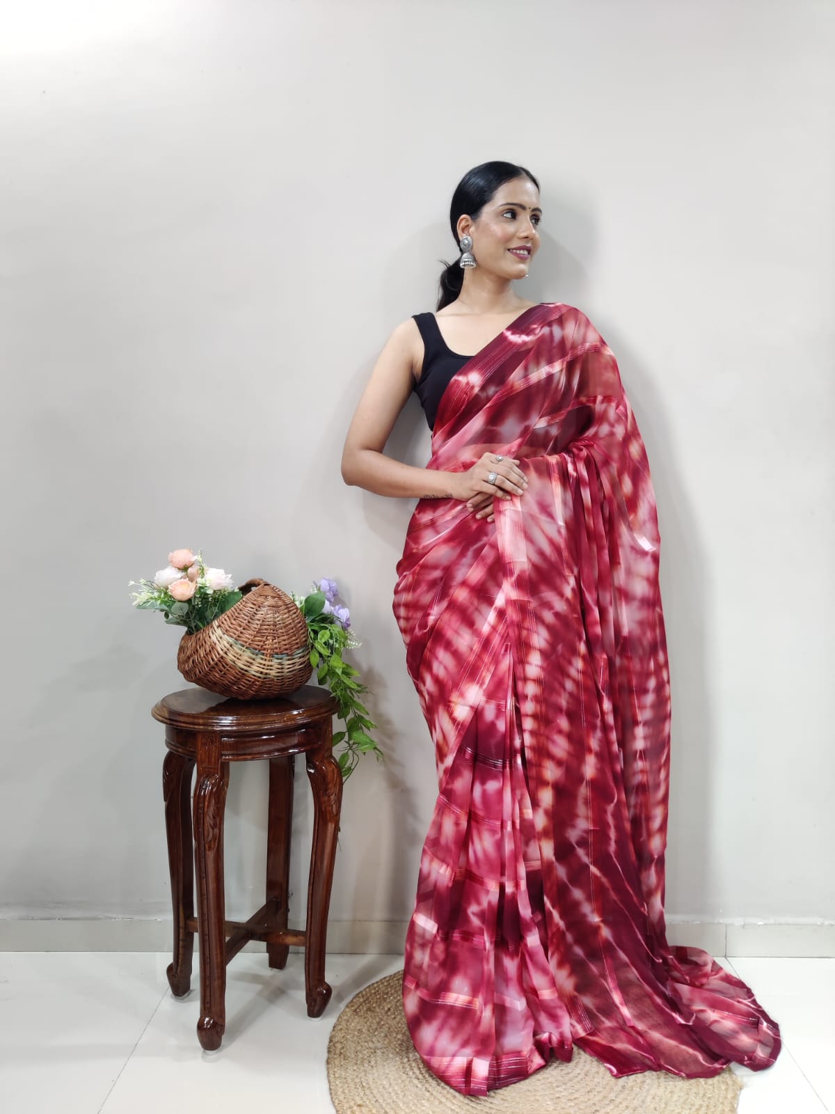 Shibori Print Gajree Color Ready To Wear Saree