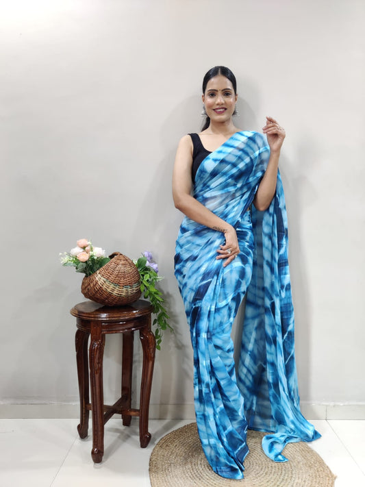 Shibori Print Firozi Color Ready To Wear Saree