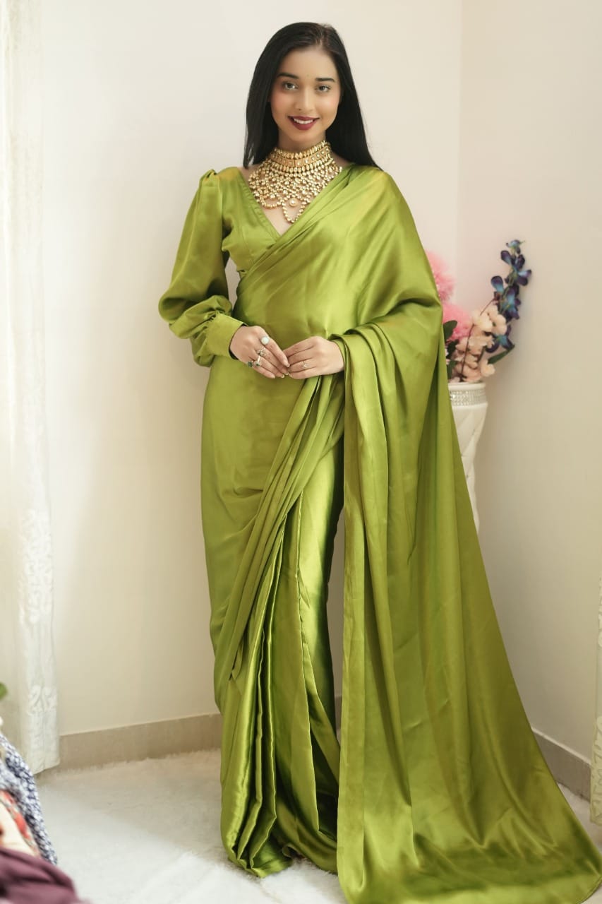 Fancy Green Color Ready To Wear Saree