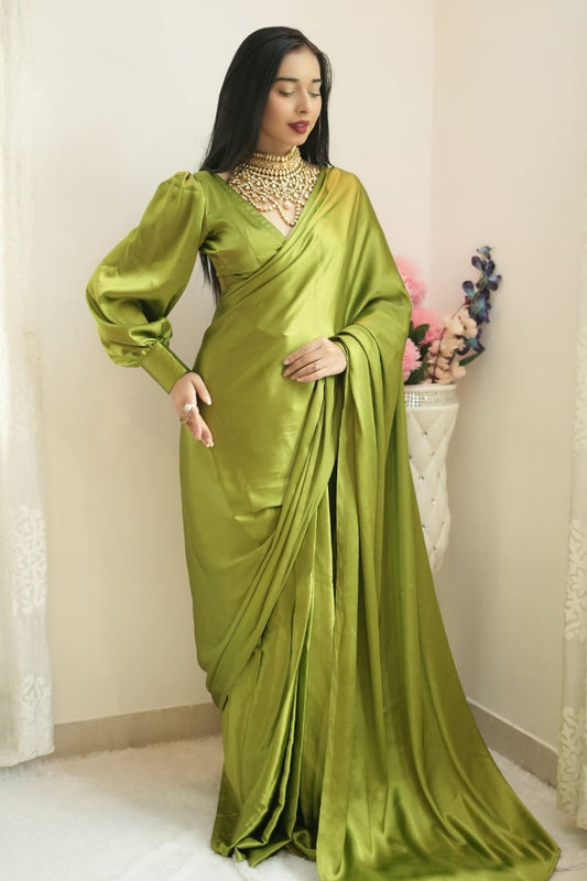 Fancy Green Color Ready To Wear Saree