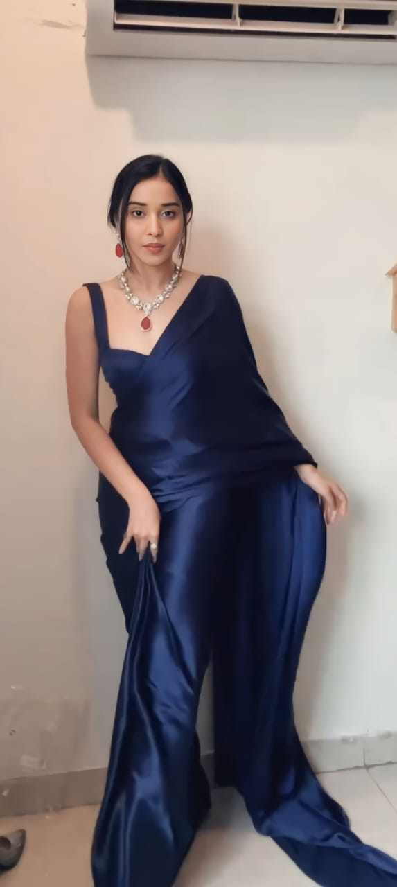 Fancy Navy Blue Color Ready To Wear Saree