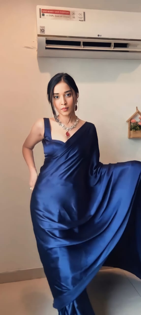 Fancy Navy Blue Color Ready To Wear Saree