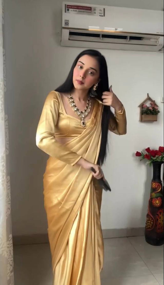 Fancy Beige Color Ready To Wear Saree