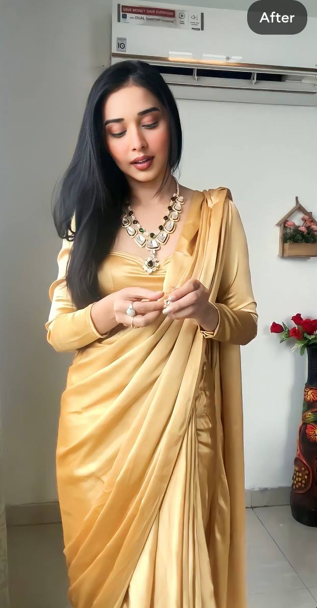 Fancy Beige Color Ready To Wear Saree