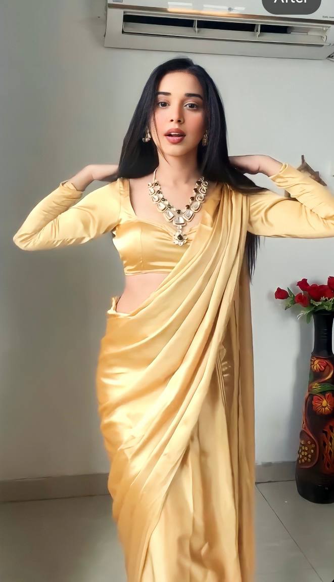 Fancy Beige Color Ready To Wear Saree