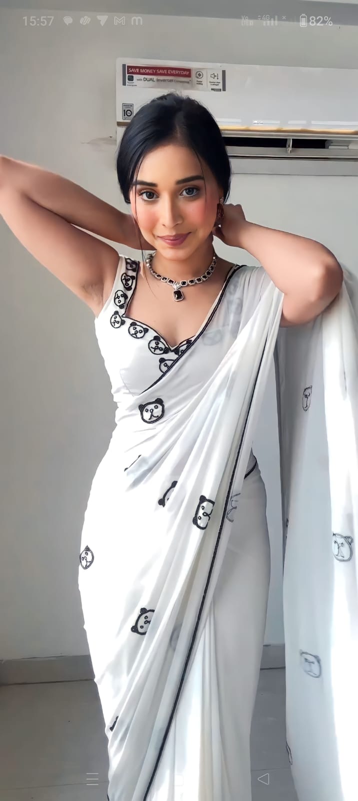 Awesome Digital Print White Color Ready To Wear Saree