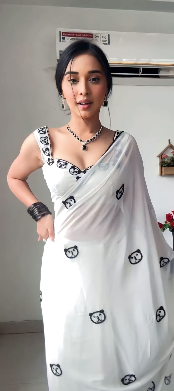 Awesome Digital Print White Color Ready To Wear Saree