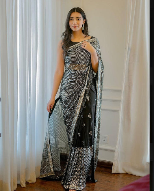 Adorable Bollywood Sequence Work Black Color Saree