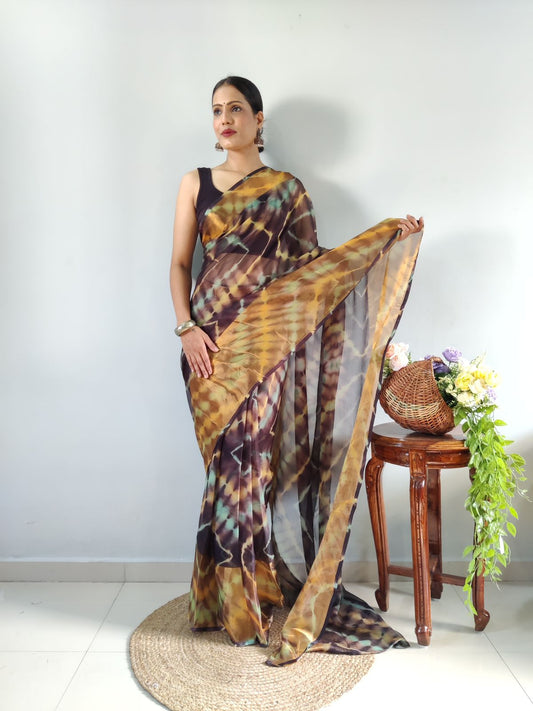 Shibori Print Black Color Ready To Wear Saree