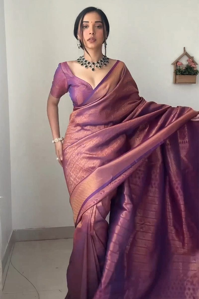 Fabulous Soft Jacquard Work Purple Color Ready To Wear Saree